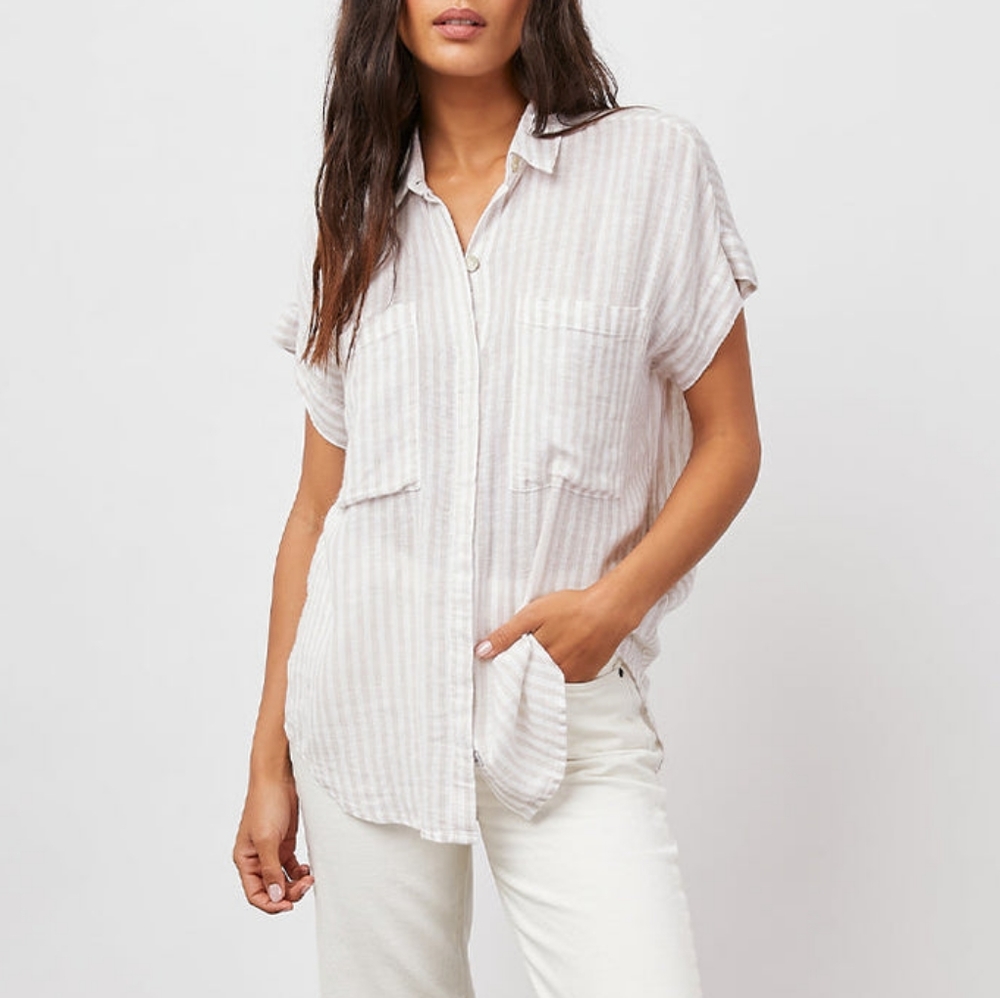Rails Cito Shirt Linen in Dune Stripe Size Large